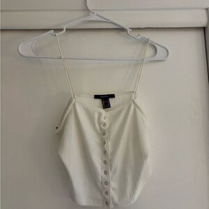 Forever 21 White Ribbed Button-Up Women's Top